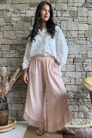 Rustic Nature Bubble Cotton Slant Frill Pant Washed Peachy Nude